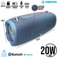 Caixa de Som Bluetooth/SD/USB/Aux/Type C TWS Portátil Bass Resistente à Água IPX6 20W RMS KIMASTER - K470 Azul Vermelho
